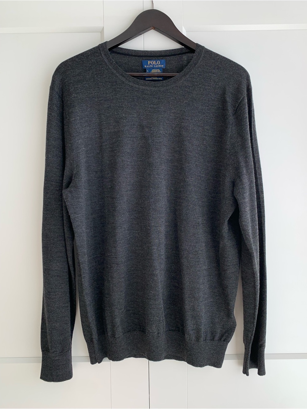 Polo by Ralph Lauren Men's Dark Gray Crewneck 100% merino wool Sweater size L